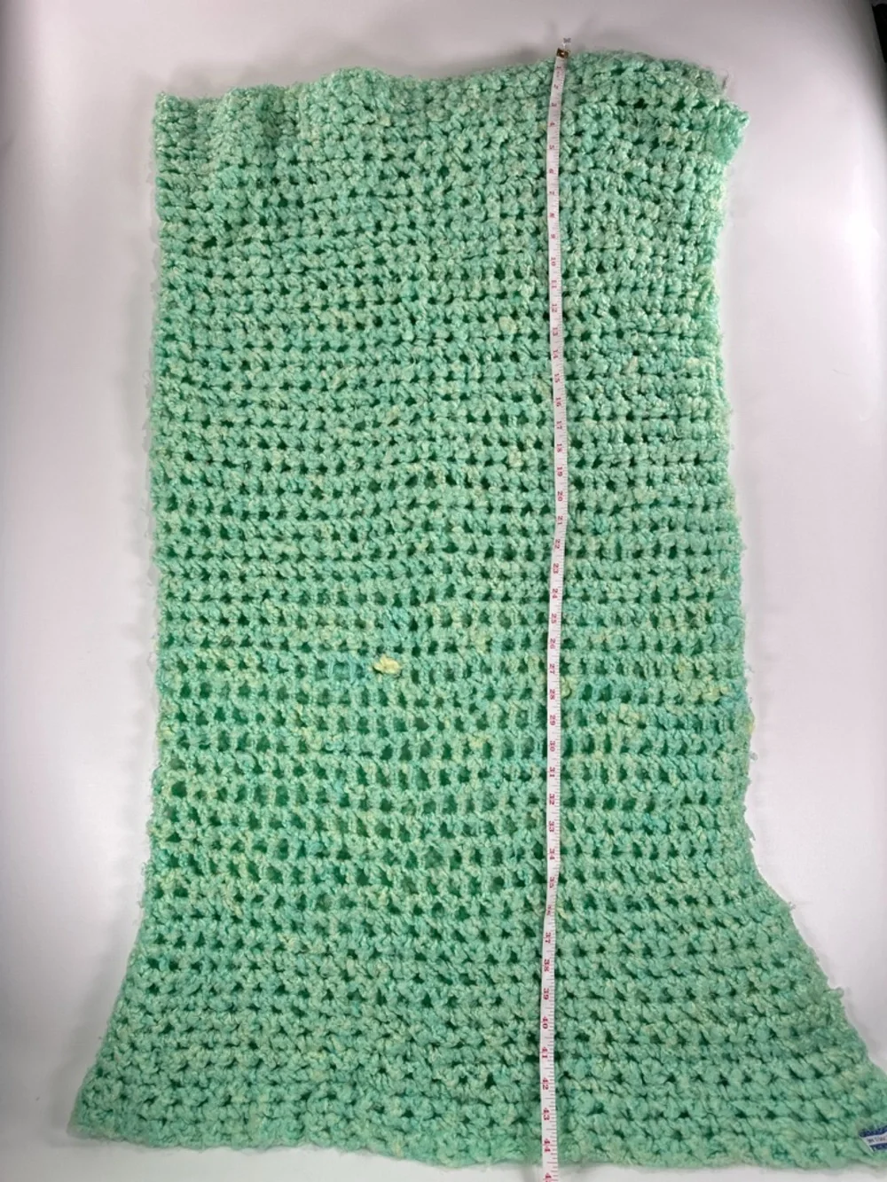 Handmade Mint Green Crochet Afghan Throw 46x44 Grandma Loves Me